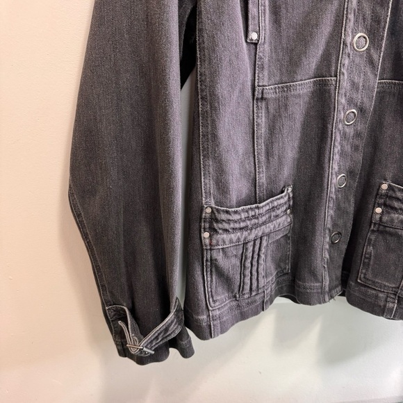 Coldwater Creek Faded Black Snap Button Down Denim Jean Jacket Size Large - Picture 3 of 13